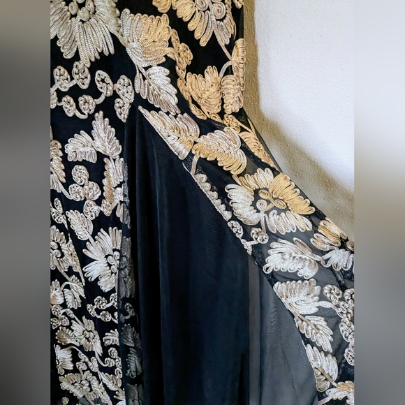 Alex Evenings/David's Bridal, Champagne-Black, Embroidered, Tulle Godets, Sz. 16 - Picture 10 of 15